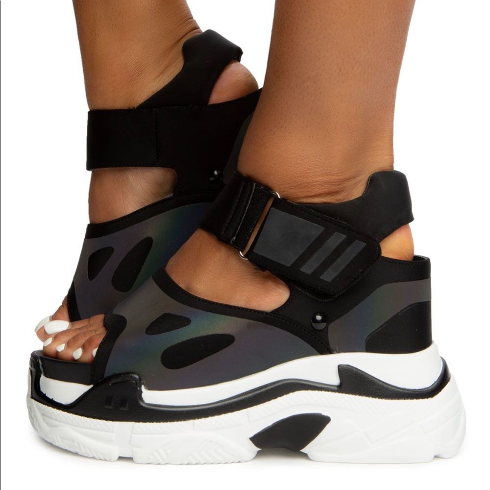 Anthony Wang reflective platform sandals NWOT